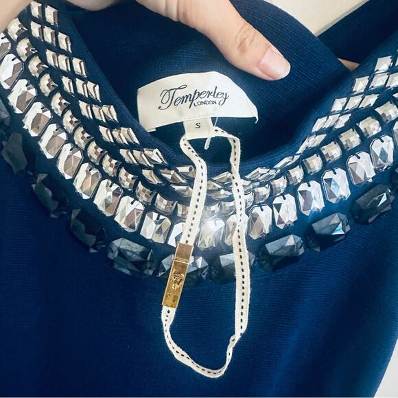 Temperley London Navy Blue Embellished Knit Dress Size Small - Picture 3 of 5